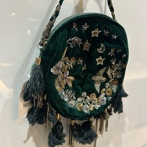Zara Embroidered Green Velvet Women's Bag